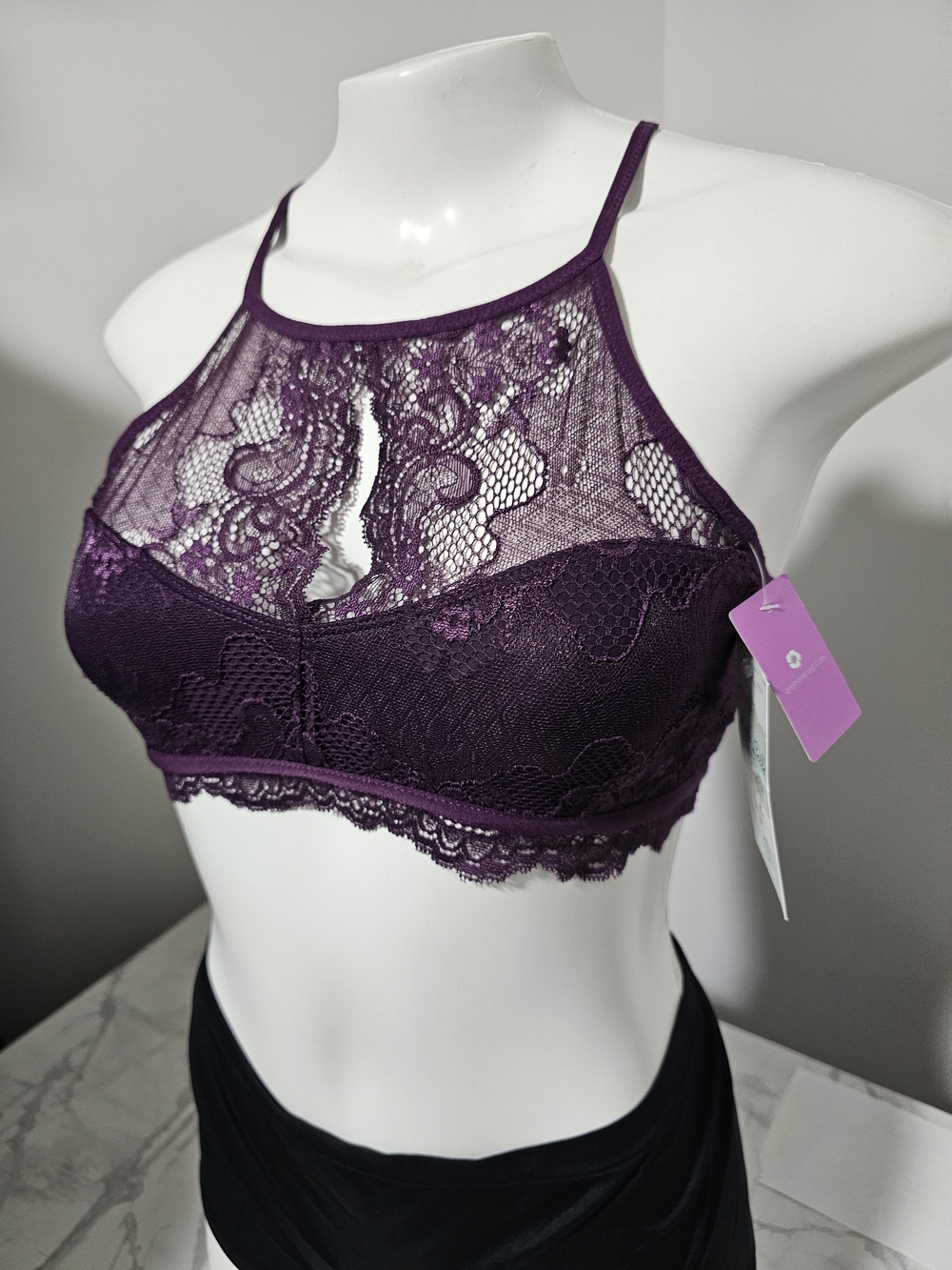 Lace High-Neck Bralette - Purple